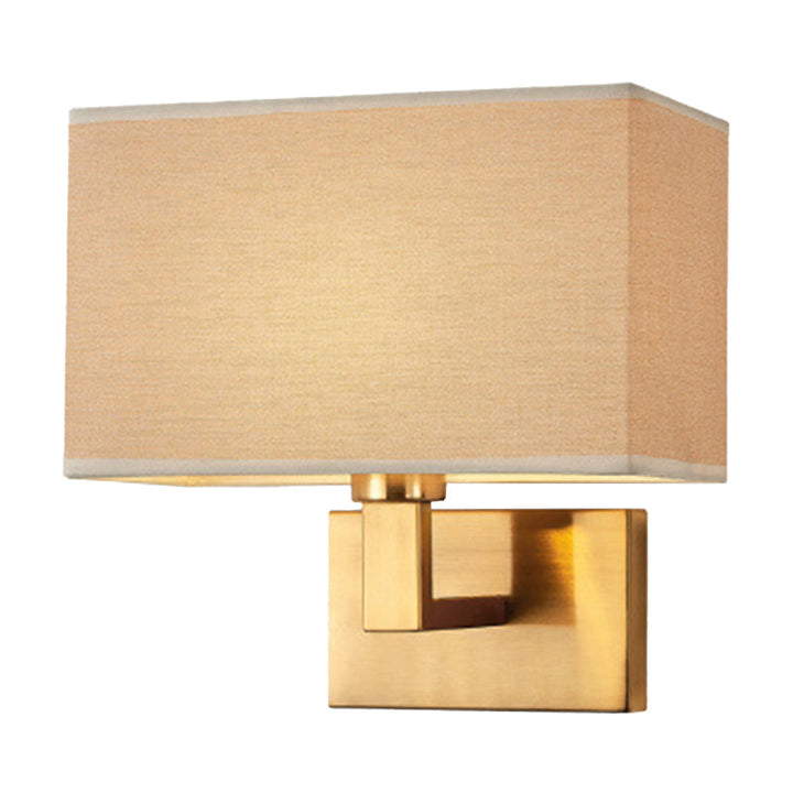 Postmoderne Kubus Wandleuchte Stoff 1-Licht Nachttisch Lese Wandleuchte in Weiß/Beige/Braun mit Schwarz/Gold Arm