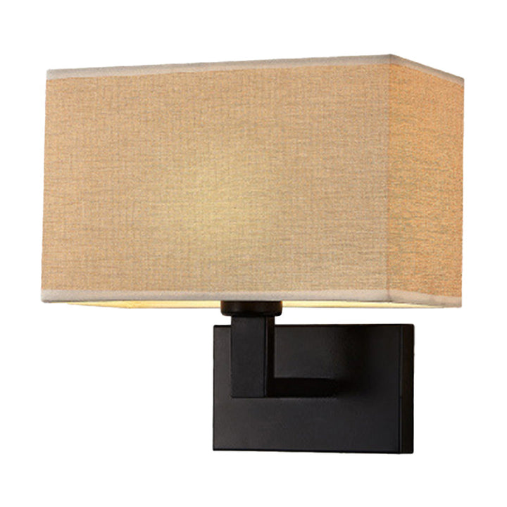 Postmoderne Kubus Wandleuchte Stoff 1-Licht Nachttisch Lese Wandleuchte in Weiß/Beige/Braun mit Schwarz/Gold Arm