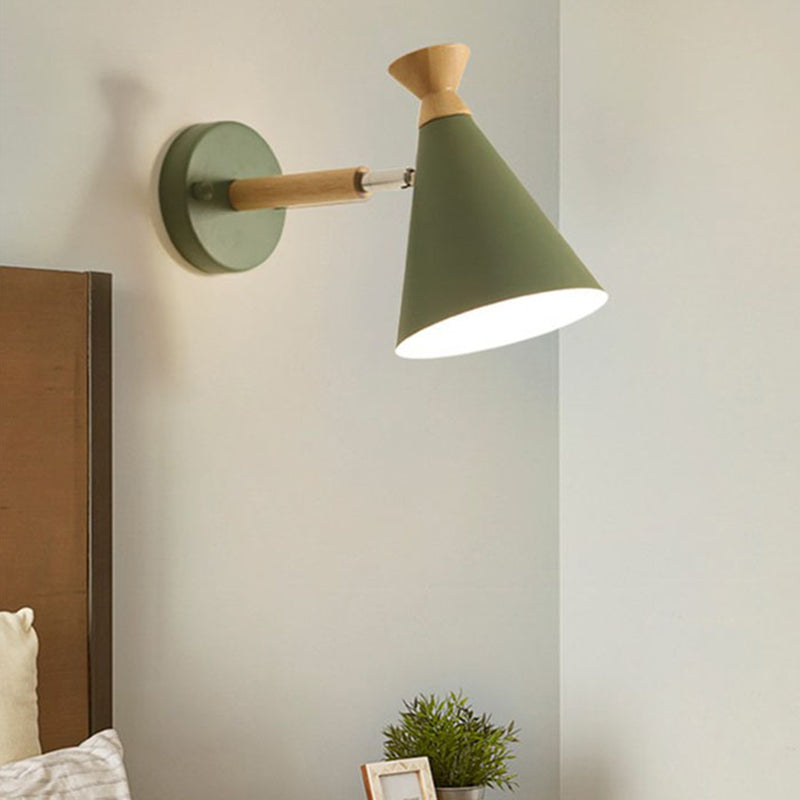 Eisen konische Wandlampe zeitgenössisch 1 Glühbirne Wandbeleuchtung Ideen mit Holzoberteil