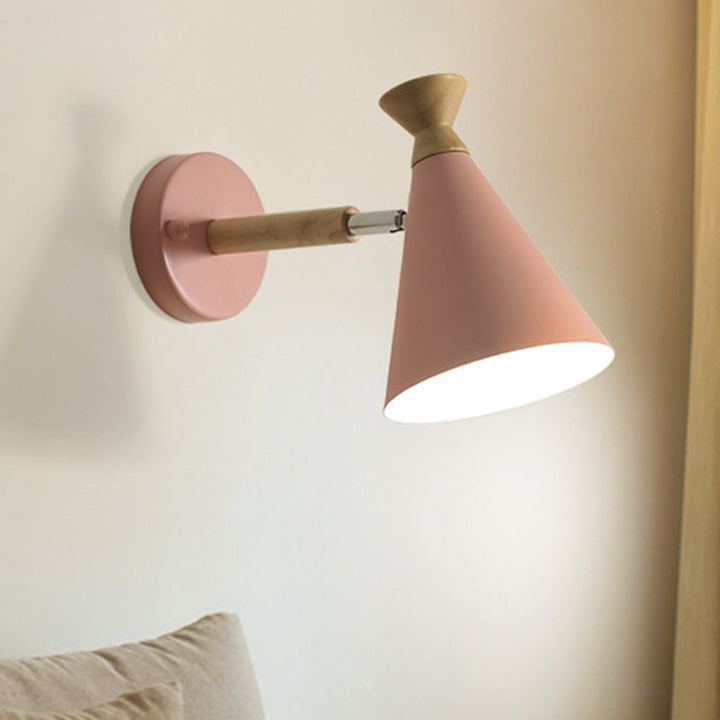 Eisen konische Wandlampe zeitgenössisch 1 Glühbirne Wandbeleuchtung Ideen mit Holzoberteil