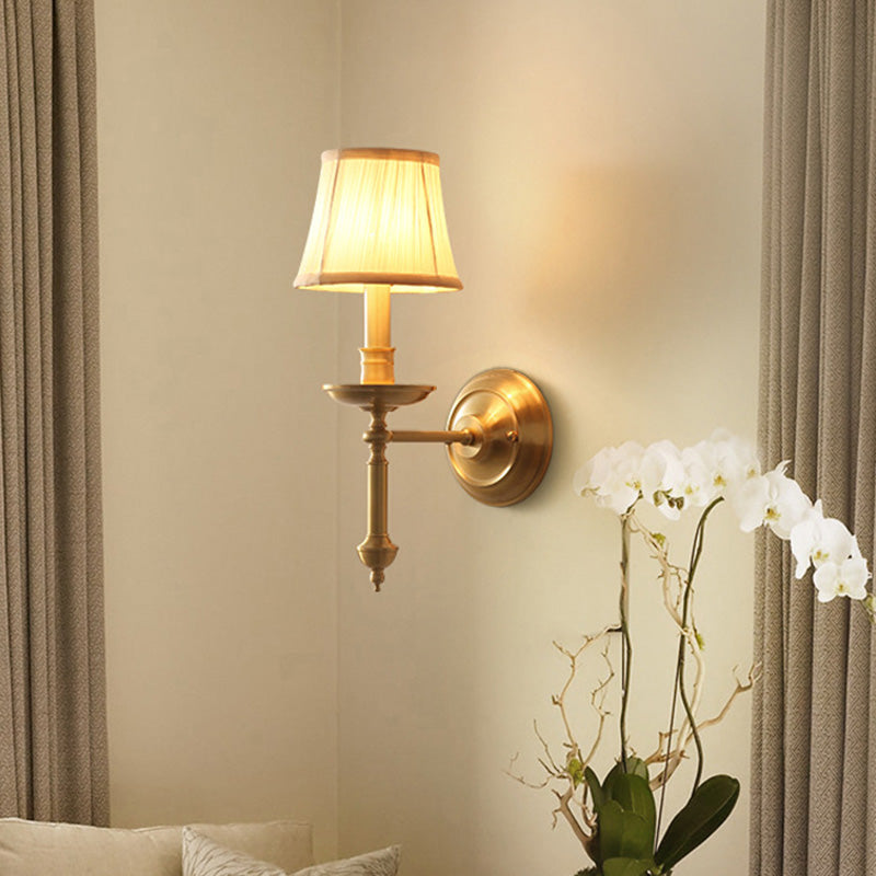Kerzenhalter Wohnzimmer Wandbeleuchtung Vintage Metall Einzelne Gold Wandleuchte mit Empire-Stoffschirm