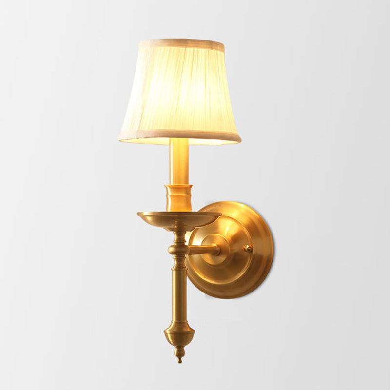 Kerzenhalter Wohnzimmer Wandbeleuchtung Vintage Metall Einzelne Gold Wandleuchte mit Empire-Stoffschirm