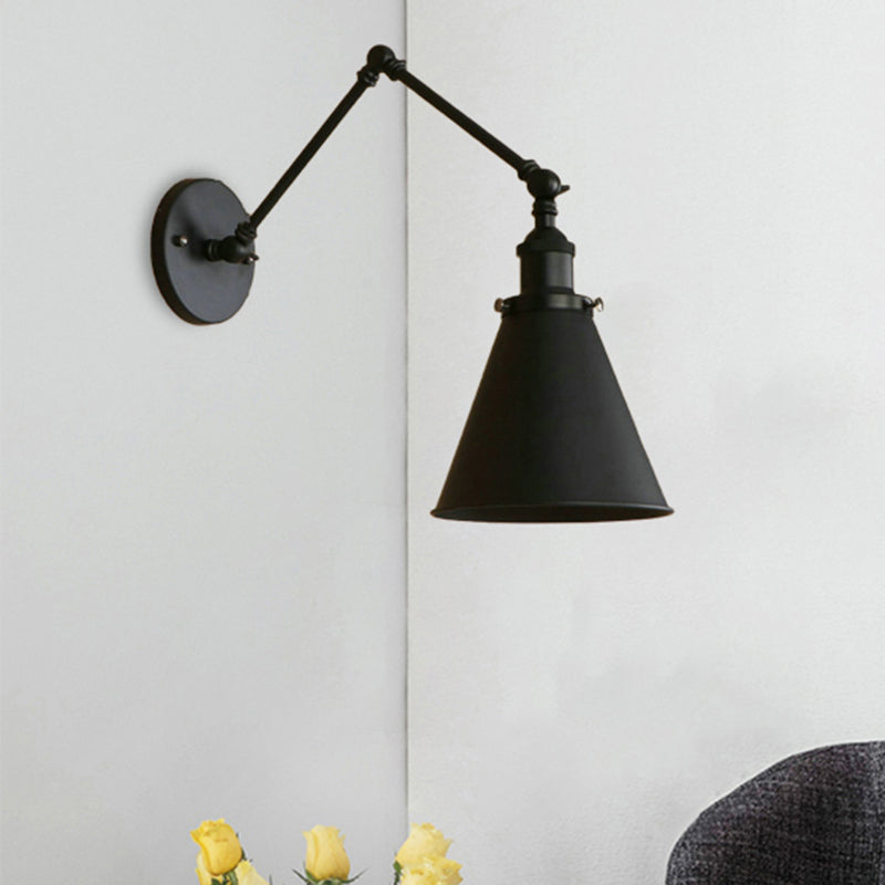 Landhausstil Kegel Wandlampe 1 Glühbirne Eisen Wandbeleuchtung in Schwarz/Rost für Schlafzimmer