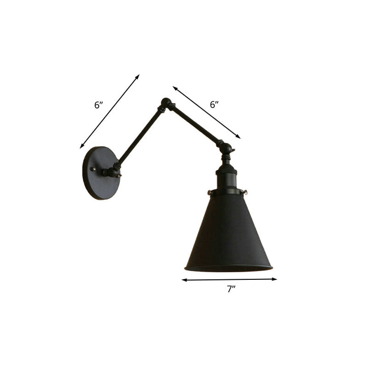 Landhausstil Kegel Wandlampe 1 Glühbirne Eisen Wandbeleuchtung in Schwarz/Rost für Schlafzimmer