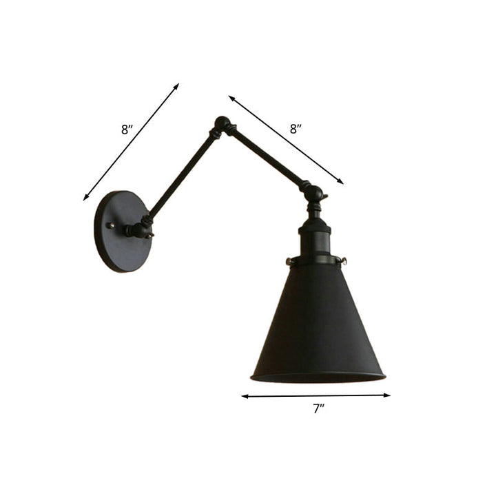 Landhausstil Kegel Wandlampe 1 Glühbirne Eisen Wandbeleuchtung in Schwarz/Rost für Schlafzimmer