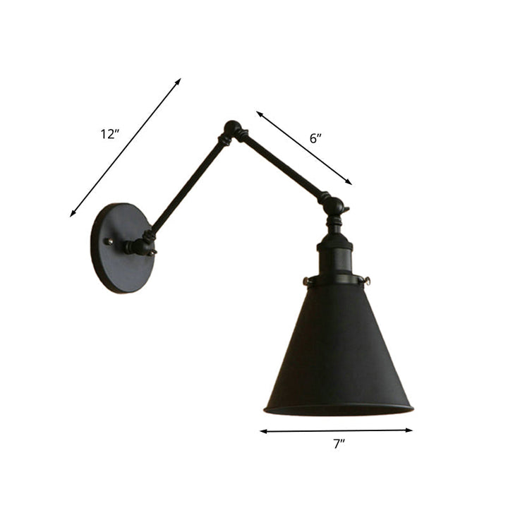 Landhausstil Kegel Wandlampe 1 Glühbirne Eisen Wandbeleuchtung in Schwarz/Rost für Schlafzimmer