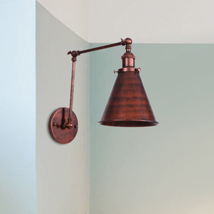 Landhausstil Kegel Wandlampe 1 Glühbirne Eisen Wandbeleuchtung in Schwarz/Rost für Schlafzimmer