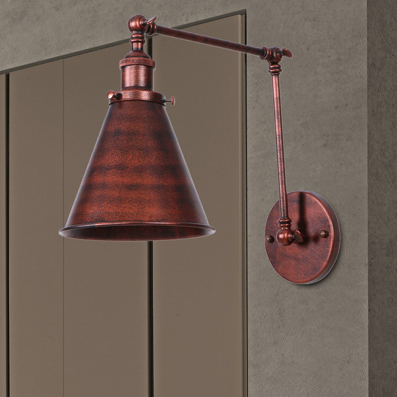 Landhausstil Kegel Wandlampe 1 Glühbirne Eisen Wandbeleuchtung in Schwarz/Rost für Schlafzimmer