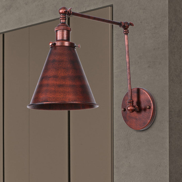 Landhausstil Kegel Wandlampe 1 Glühbirne Eisen Wandbeleuchtung in Schwarz/Rost für Schlafzimmer