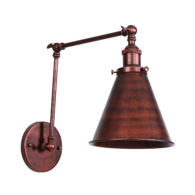 Landhausstil Kegel Wandlampe 1 Glühbirne Eisen Wandbeleuchtung in Schwarz/Rost für Schlafzimmer