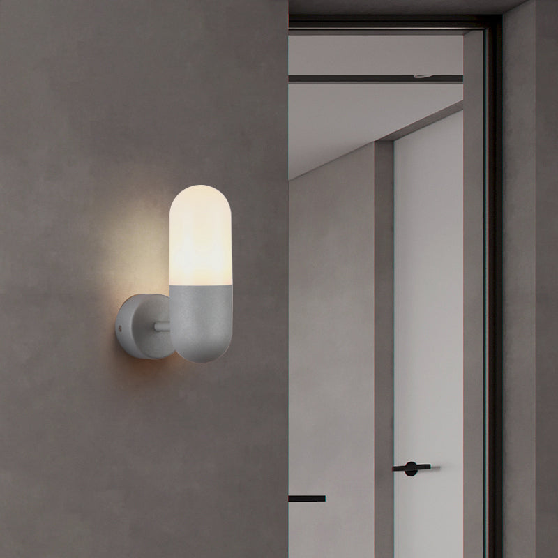 Kapsel Metall Wandleuchte Postmodern 1 Licht Schwarz/Grau/Weiß Wandmontierte Lampe für Schlafzimmer
