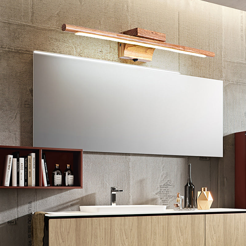 Slim Wood Vanity Sconce Lampe Modernist Led Beige Wandmontierte Lichtquelle in Weiß/Warm Licht