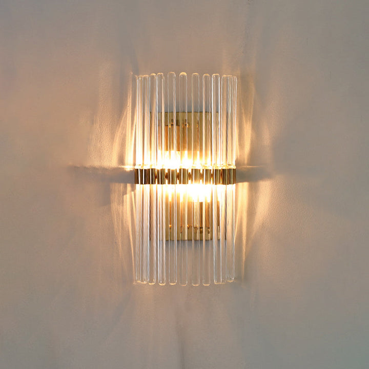 Zeitgenössische Säule Wand Scone Licht Kristall 2 Köpfe Wohnzimmer Wandmontierte Lampe in Gold
