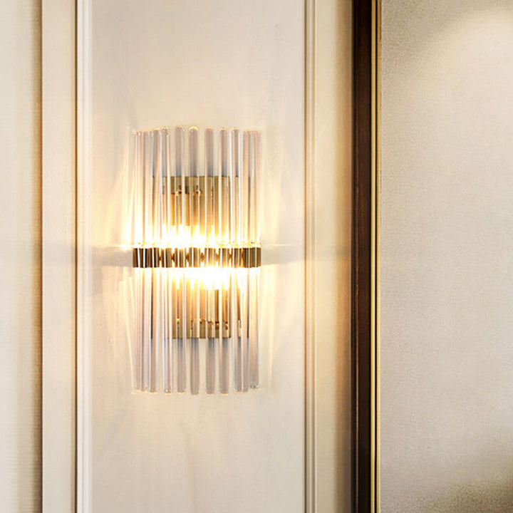 Zeitgenössische Säule Wand Scone Licht Kristall 2 Köpfe Wohnzimmer Wandmontierte Lampe in Gold