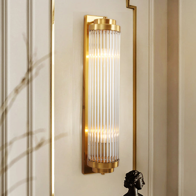 Zeitgenössische Säule Wand Scone Licht Kristall 2 Köpfe Wohnzimmer Wandmontierte Lampe in Gold