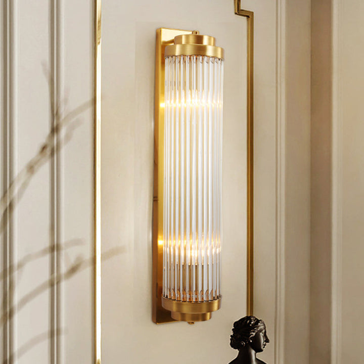 Zeitgenössische Säule Wand Scone Licht Kristall 2 Köpfe Wohnzimmer Wandmontierte Lampe in Gold