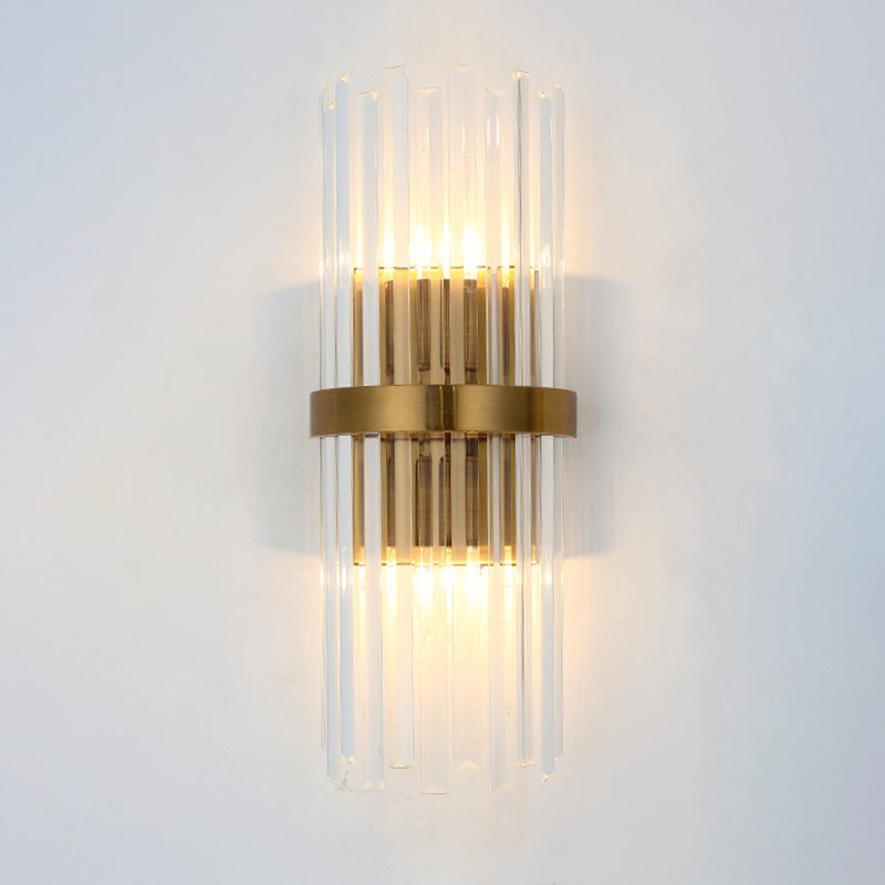 Zeitgenössische Säule Wand Scone Licht Kristall 2 Köpfe Wohnzimmer Wandmontierte Lampe in Gold