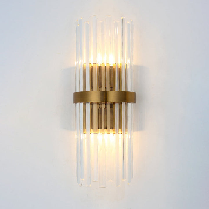 Zeitgenössische Säule Wand Scone Licht Kristall 2 Köpfe Wohnzimmer Wandmontierte Lampe in Gold