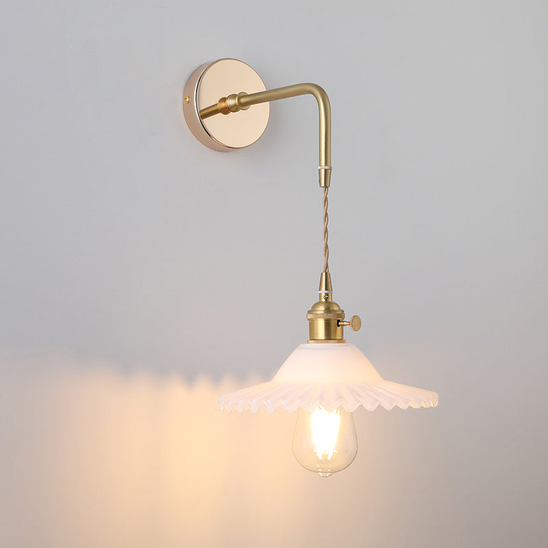 Schatten Glas Wandlicht Leuchte Vintage Einzeln-Birne Nachttisch Wandmontierte Lampe in Gold