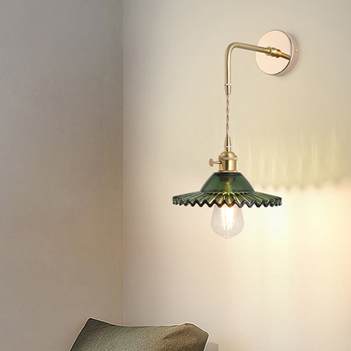 Schatten Glas Wandlicht Leuchte Vintage Einzeln-Birne Nachttisch Wandmontierte Lampe in Gold