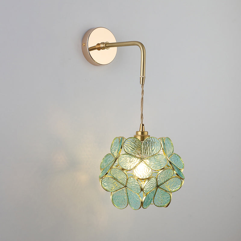Schatten Glas Wandlicht Leuchte Vintage Einzeln-Birne Nachttisch Wandmontierte Lampe in Gold