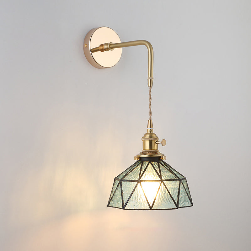 Schatten Glas Wandlicht Leuchte Vintage Einzeln-Birne Nachttisch Wandmontierte Lampe in Gold