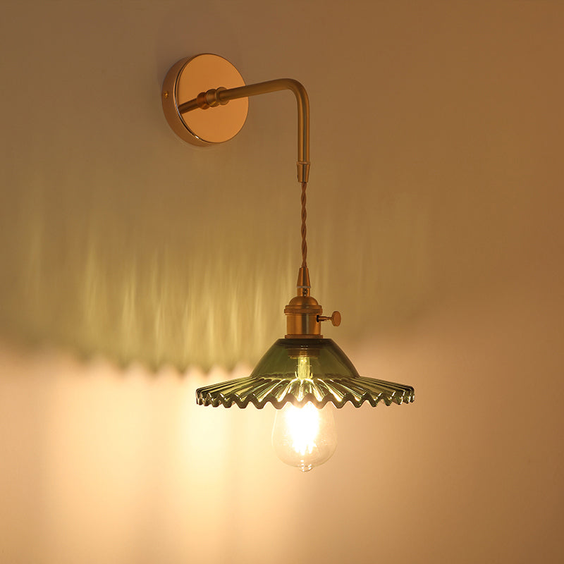 Schatten Glas Wandlicht Leuchte Vintage Einzeln-Birne Nachttisch Wandmontierte Lampe in Gold
