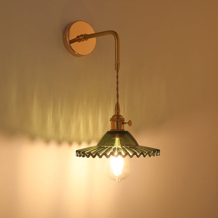 Schatten Glas Wandlicht Leuchte Vintage Einzeln-Birne Nachttisch Wandmontierte Lampe in Gold