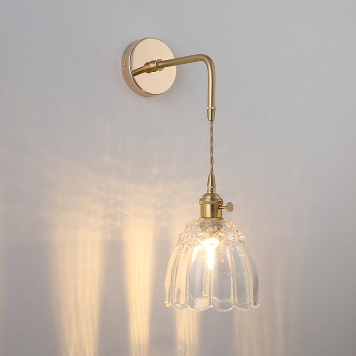 Schatten Glas Wandlicht Leuchte Vintage Einzeln-Birne Nachttisch Wandmontierte Lampe in Gold