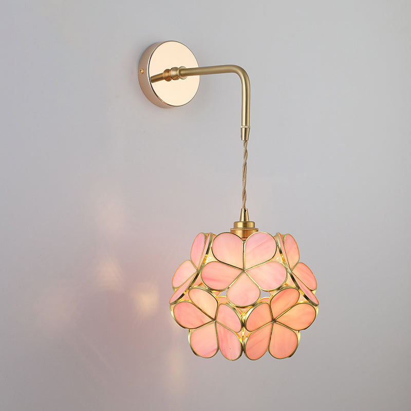 Schatten Glas Wandlicht Leuchte Vintage Einzeln-Birne Nachttisch Wandmontierte Lampe in Gold