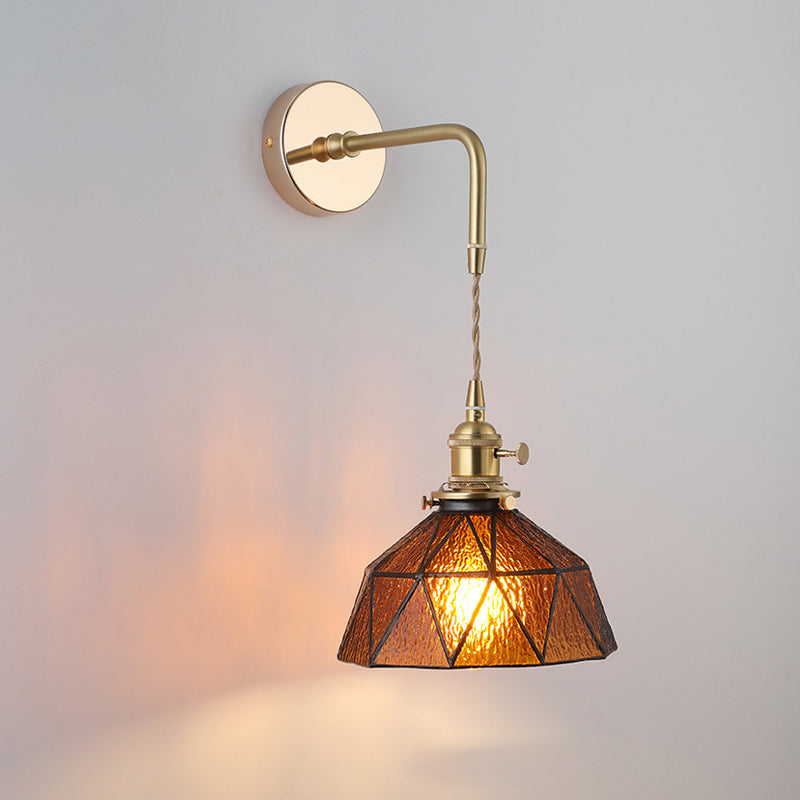 Schatten Glas Wandlicht Leuchte Vintage Einzeln-Birne Nachttisch Wandmontierte Lampe in Gold