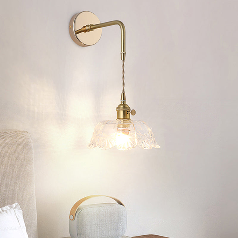 Schatten Glas Wandlicht Leuchte Vintage Einzeln-Birne Nachttisch Wandmontierte Lampe in Gold