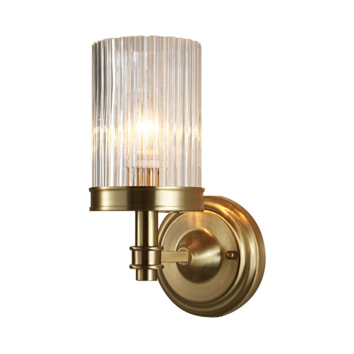 Zylindrige Wandleuchte Vintage Stylisch Klare Geriffelte Glas 1 Glühbirne Schwarz/Gold Finish Wandleuchte für Wohnzimmer