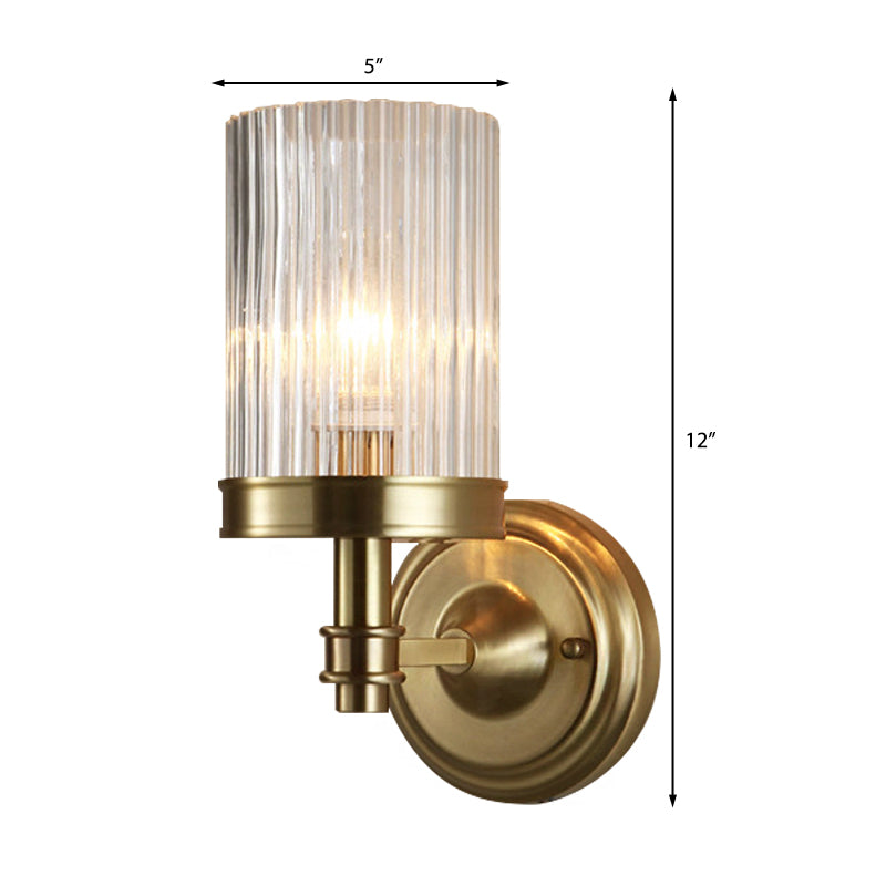 Zylindrige Wandleuchte Vintage Stylisch Klare Geriffelte Glas 1 Glühbirne Schwarz/Gold Finish Wandleuchte für Wohnzimmer