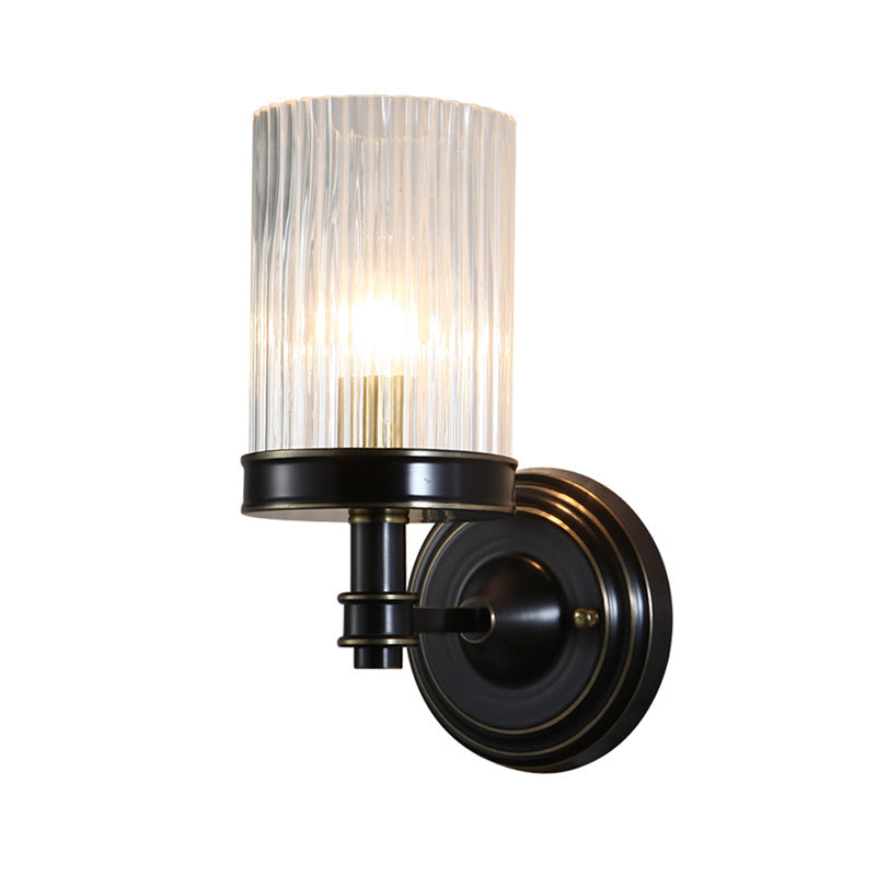 Zylindrige Wandleuchte Vintage Stylisch Klare Geriffelte Glas 1 Glühbirne Schwarz/Gold Finish Wandleuchte für Wohnzimmer