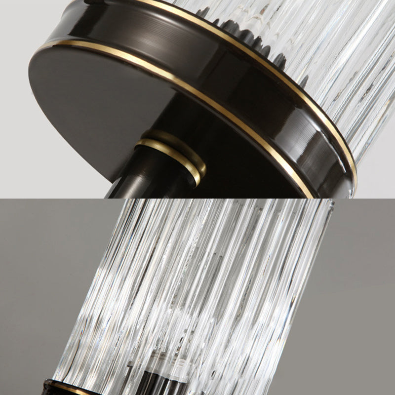 Zylindrige Wandleuchte Vintage Stylisch Klare Geriffelte Glas 1 Glühbirne Schwarz/Gold Finish Wandleuchte für Wohnzimmer