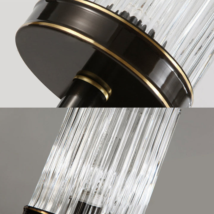 Zylindrige Wandleuchte Vintage Stylisch Klare Geriffelte Glas 1 Glühbirne Schwarz/Gold Finish Wandleuchte für Wohnzimmer