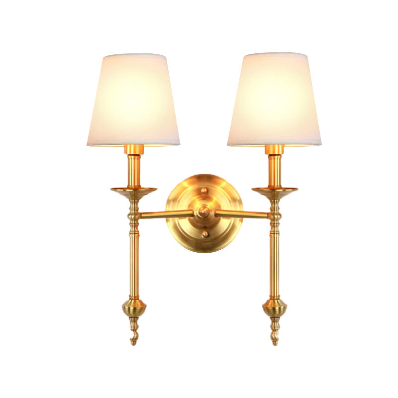 Messing Cone Wandlicht Retro Weißer Stoffschirm 1/2 Lampen Esszimmer Wandleuchte Beleuchtung
