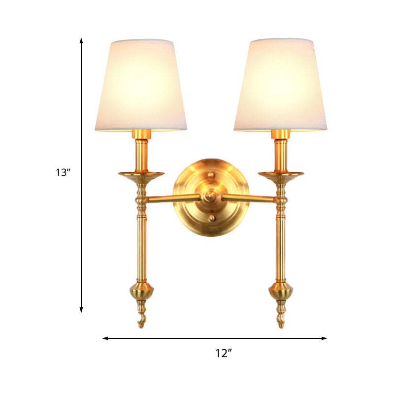 Messing Cone Wandlicht Retro Weißer Stoffschirm 1/2 Lampen Esszimmer Wandleuchte Beleuchtung