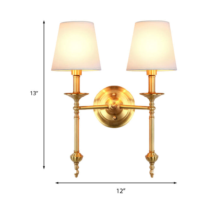 Messing Cone Wandlicht Retro Weißer Stoffschirm 1/2 Lampen Esszimmer Wandleuchte Beleuchtung
