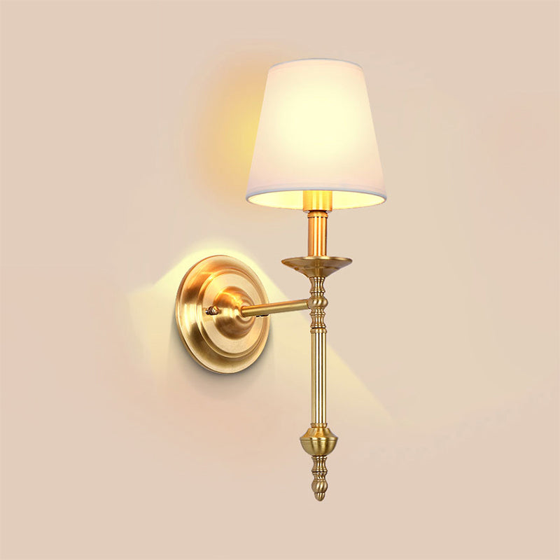 Messing Cone Wandlicht Retro Weißer Stoffschirm 1/2 Lampen Esszimmer Wandleuchte Beleuchtung