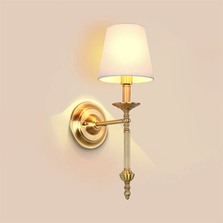 Messing Cone Wandlicht Retro Weißer Stoffschirm 1/2 Lampen Esszimmer Wandleuchte Beleuchtung