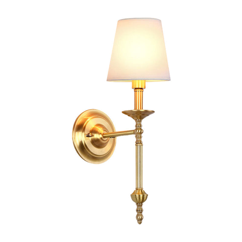 Messing Cone Wandlicht Retro Weißer Stoffschirm 1/2 Lampen Esszimmer Wandleuchte Beleuchtung