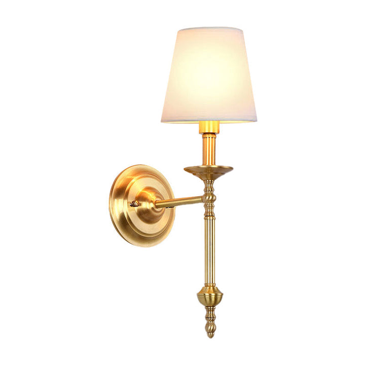 Messing Cone Wandlicht Retro Weißer Stoffschirm 1/2 Lampen Esszimmer Wandleuchte Beleuchtung