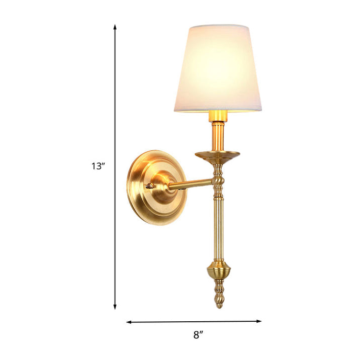 Messing Cone Wandlicht Retro Weißer Stoffschirm 1/2 Lampen Esszimmer Wandleuchte Beleuchtung