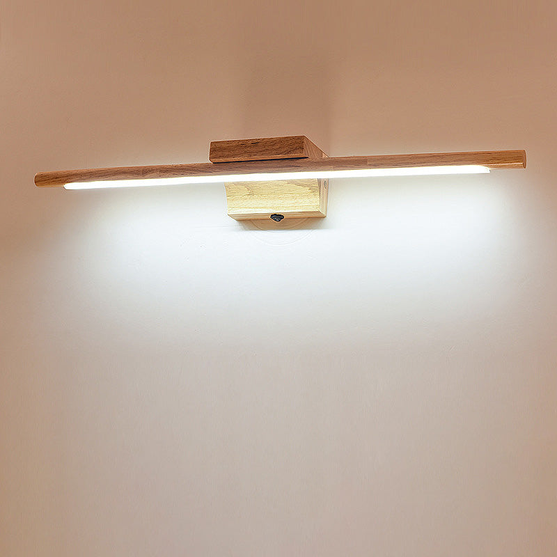 Slim Wood Vanity Sconce Lampe Modernist Led Beige Wandmontierte Lichtquelle in Weiß/Warm Licht