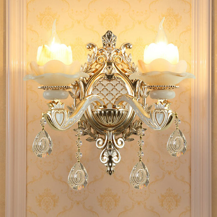 Jade Wandmontage Licht Traditionell Beige Blume Flur Wandschalter mit Kristall Anhänger