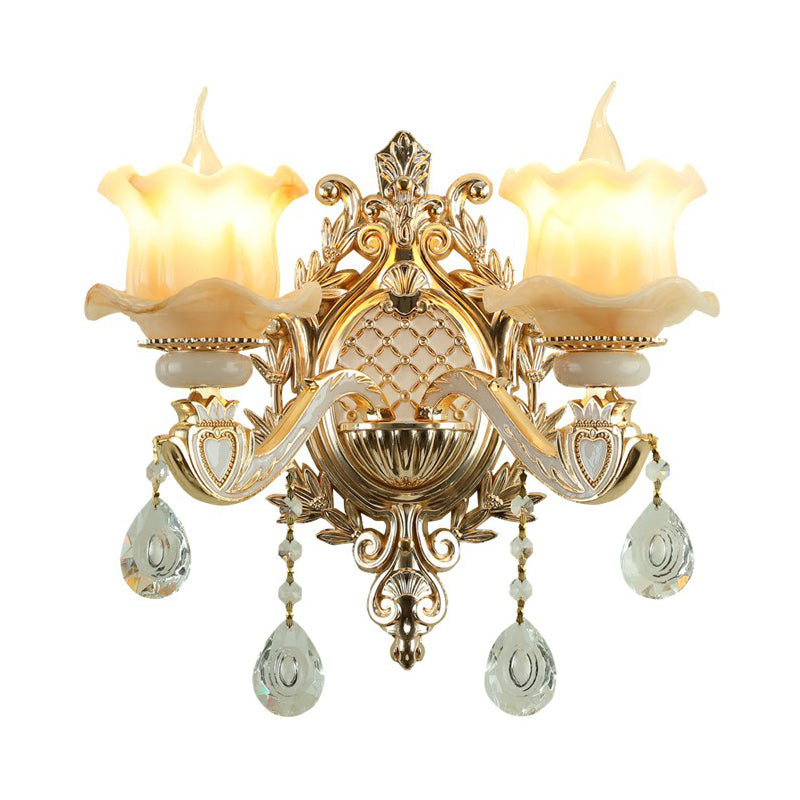 Jade Wandmontage Licht Traditionell Beige Blume Flur Wandschalter mit Kristall Anhänger