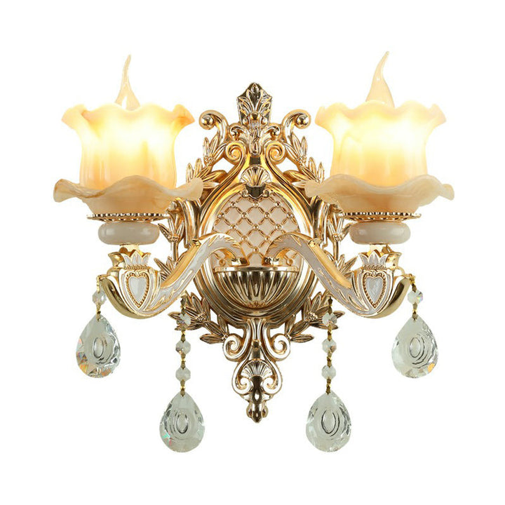 Jade Wandmontage Licht Traditionell Beige Blume Flur Wandschalter mit Kristall Anhänger