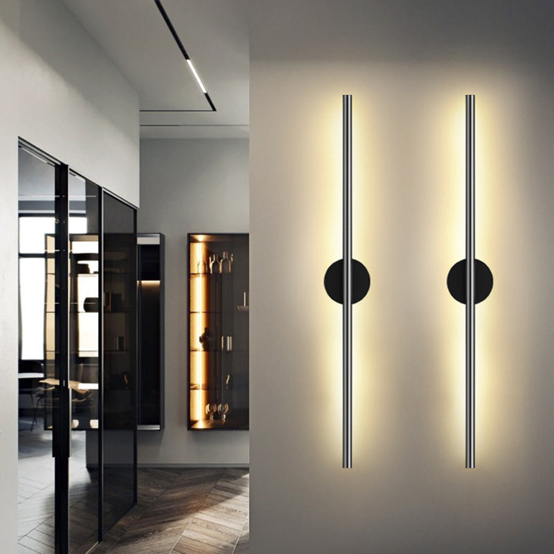 Schwarze Rod LED Wandleuchte Einrichtung Einfacher Stil Metallischer Wandlampenlicht für Wohnzimmer